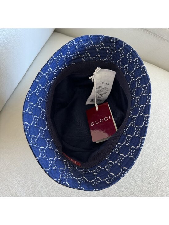 NWT Authentic Gucci GG Monogram Canvas Jacquard Bucket Hat Blue Sz S main image 4
